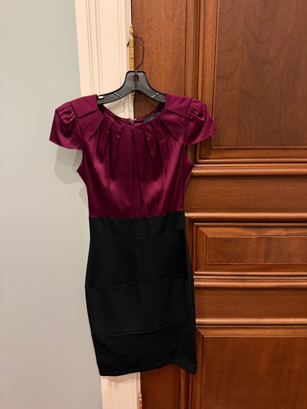 Two-Tone Burgundy and Black Midi Dress